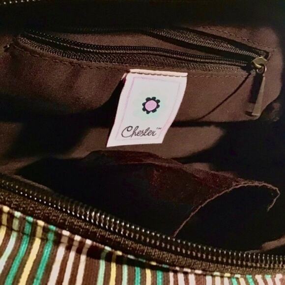 Chester Handbag Purse Satchel Mixed Prints Yellow Brown Cream Green Blue Retro - Picture 6 of 13